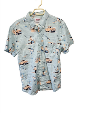 Coors Light x Team LTD Fishing Graphic Short Sleeve Button Down Shirt Blue Large